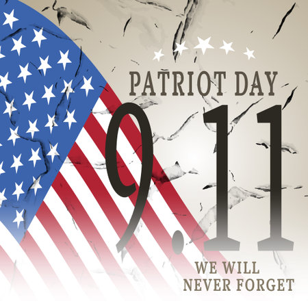 poster of Patriot Day on the brown background with cracked paint and flag.