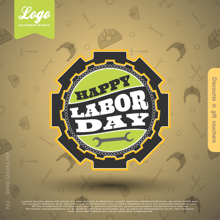 Poster of Labor Day illustration with labels on the gradient yellow background with shadow and pattern.のイラスト素材