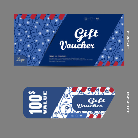 image of blank voucher and insert on the blue background.のイラスト素材