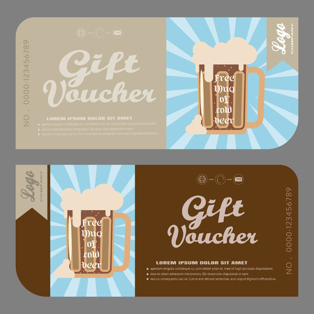 Gift voucher with mug of free beer illustration to increase the sales of beer in a bar.のイラスト素材