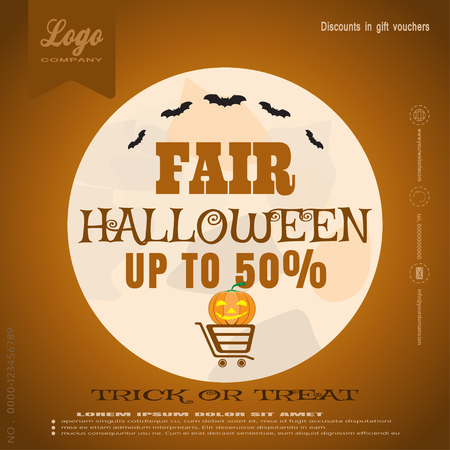 poster of Halloween fair with pumpkin, bats, moon and cart.のイラスト素材
