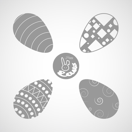 Easter eggs icons vector set with geometric patterns on the gradient gray background.のイラスト素材