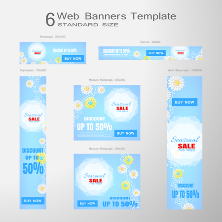 6 Web blue banners of Seasonal Sale vector set of standard sizeのイラスト素材
