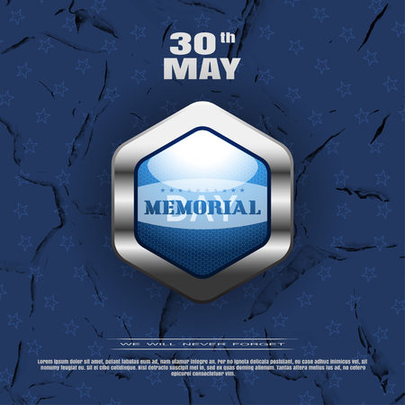Memorial Day vector poster with metal label on the dark blue background with pattern of cracked paint.のイラスト素材