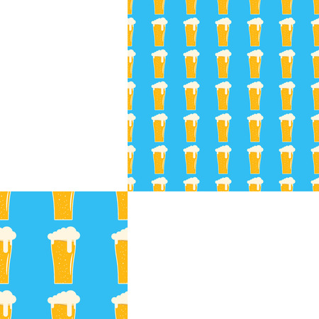 Seamless pattern blank with goblets of beer with foam on the blue background with pattern unit.の写真素材