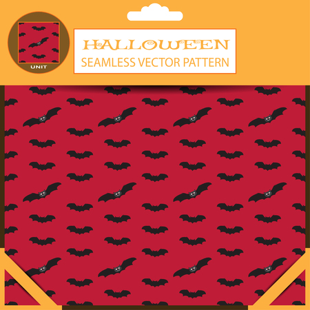 Halloween vector seamless patterns with bats on the red background in the package with pattern unit.のイラスト素材
