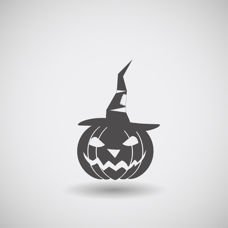 Vector isolated icon of dark gray halloween pumpkin in a witches hat in flat with shadow.のイラスト素材