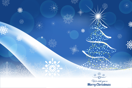 Vector We wish you a Happy New Year abstract dark blue background with light wave and snowflakes.のイラスト素材