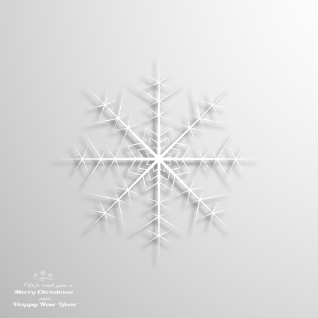 Greeting poster for Christmas and Happy New Year holiday with white vector snowflake and shadow on the gradient gray background.のイラスト素材