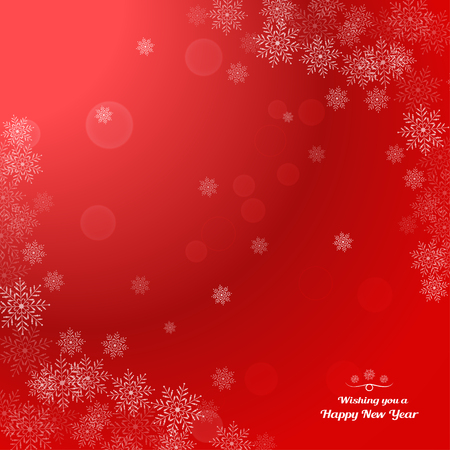 Vector gradient red background for Happy New Year holiday with snowflakes and radiance.のイラスト素材