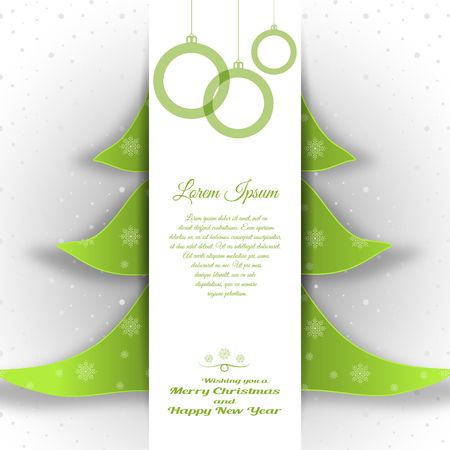 Paper art for Merry Christmas and Happy New Year with insert in the form of a green Christmas tree.のイラスト素材
