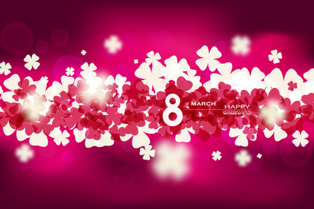 Vector abstract gradient red background to 8 of March - International Women's Day with leaves of clover and glow on center.のイラスト素材