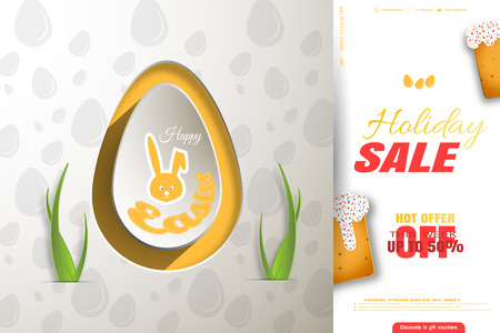 Happy Easter poster with holiday sale concept and an egg illustrationのイラスト素材