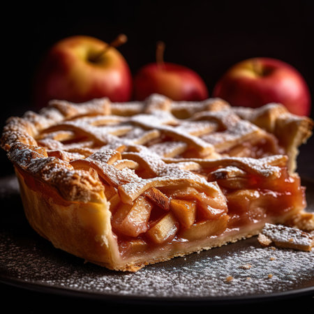 Realistic photo of Apple pie, surrounding by apple fruit. Close-Up Food Photographyの素材