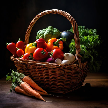 Realistic photo of Basket full of Vegetable. Close-Up Food Photographyの素材