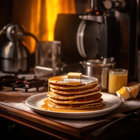 Realistic photo of Pancake. Close-Up Food Photographyの素材