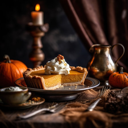 Realistic photo of Pumpkin Pie. Close-Up Food Photographyの素材