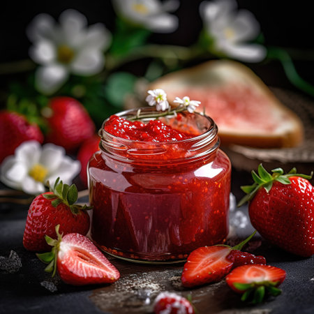 Realistic photo of Strawberry Jam. Close-Up Food Photographyの素材