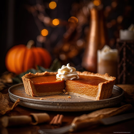 Realistic photo of Pumpkin Pie. Close-Up Food Photographyの素材