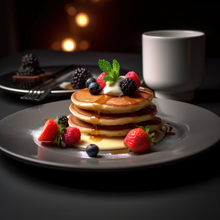 Realistic photo of Pancake. Close-Up Food Photographyの素材