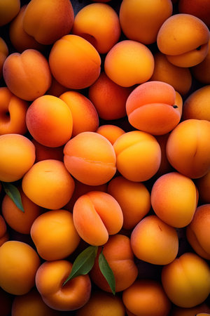 Realistic photo of a bunch of apricots. top view fruit sceneryの素材