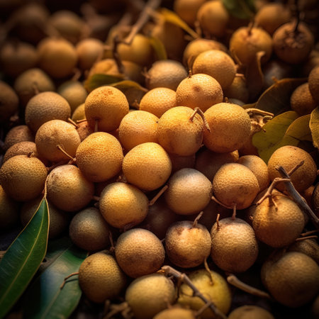 Realistic photo of a bunch of longans. top view fruit sceneryの素材