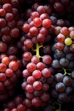 Realistic photo of a bunch of grapes. top view fruit sceneryの素材