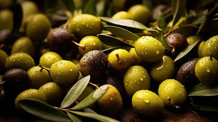 Realistic photo of a bunch of olives. top view fruit sceneryの素材