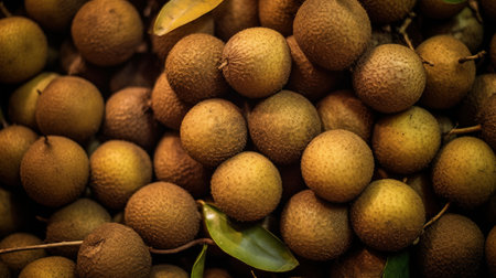 Realistic photo of a bunch of longans. top view fruit sceneryの素材