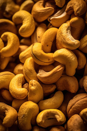 Realistic photo of a bunch of chasews. top view nuts sceneryの素材
