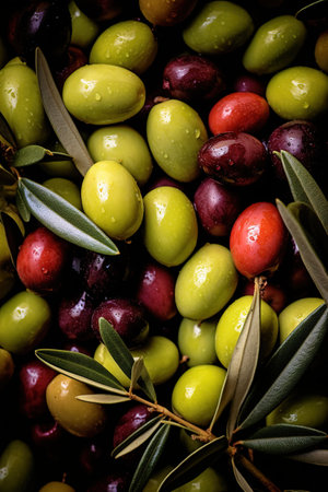 Realistic photo of a bunch of olives. top view fruit sceneryの素材
