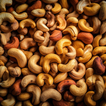 Realistic photo of a bunch of chasews. top view nuts sceneryの素材