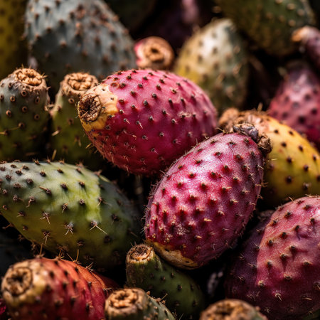 Realistic photo of a bunch of prickly pears. top view fruit sceneryの素材