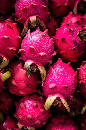 Realistic photo of a bunch of dragon fruits. top view fruit sceneryの素材
