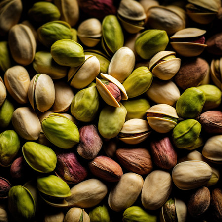 Realistic photo of a bunch of pistachios. top view nuts sceneryの素材