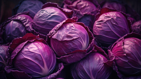 Realistic photo of a bunch of red cabbage. top view vegetables sceneryの素材