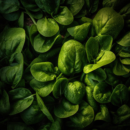 Realistic photo of a bunch of spinach. top view vegetables sceneryの素材