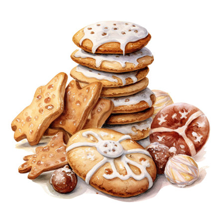 Cookies For Christmas Event. Watercolor Style. AI Generatedの素材