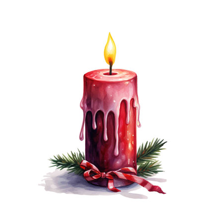 Christmas Candle For Christmas Event. Watercolor Style. AI Generatedの素材