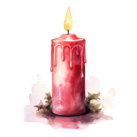 Christmas Candle For Christmas Event. Watercolor Style. AI Generatedの素材