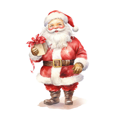 Santa Claus For Christmas Event. Watercolor Style. AI Generatedの素材
