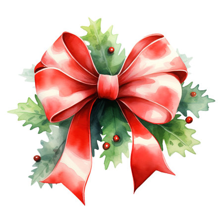 Red Bow For Christmas Event. Watercolor Style. AI Generatedの素材
