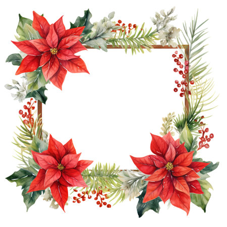 Frame For Christmas Event. Watercolor Style. AI Generatedの素材