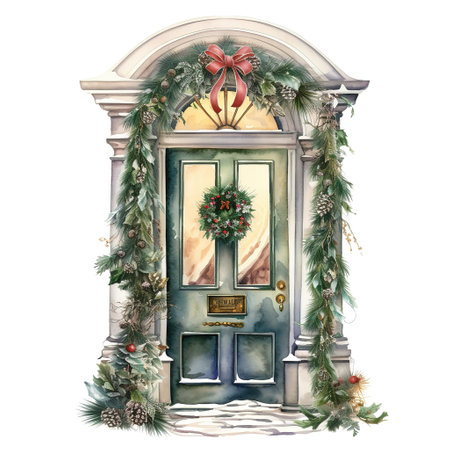 Door For Christmas Event. Watercolor Style. AI Generatedの素材