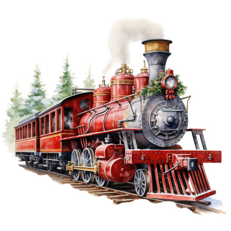North Pole Express For Christmas Event. Watercolor Style. AI Generatedの素材