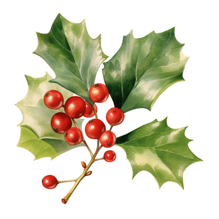 Holly Berries For Christmas Event. Watercolor Style. AI Generatedの素材