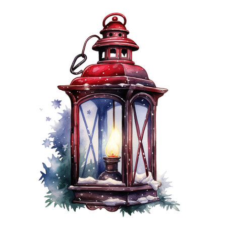 Lantern For Christmas Event. Watercolor Style. AI Generatedの素材