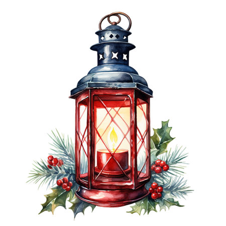 Lantern For Christmas Event. Watercolor Style. AI Generatedの素材