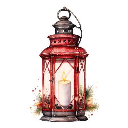 Lantern For Christmas Event. Watercolor Style. AI Generatedの素材
