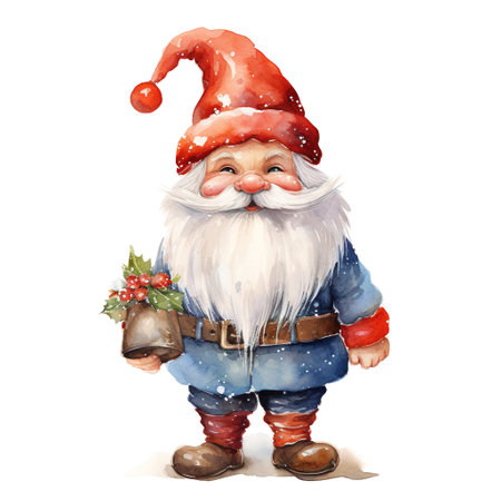 Gnomes For Christmas Event. Watercolor Style. AI Generatedの素材